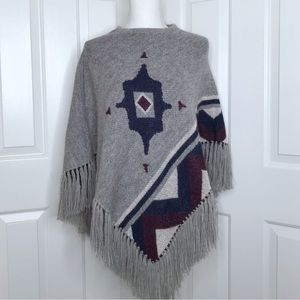 INDIGENOUS 100% Alpaca Peru poncho gray navy maroon one size